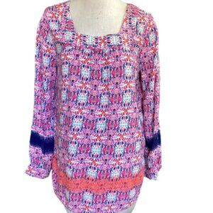 Caffe Marrakesh BOHO Mixed Pattern Peasant Top Sz L Multicolor #106L